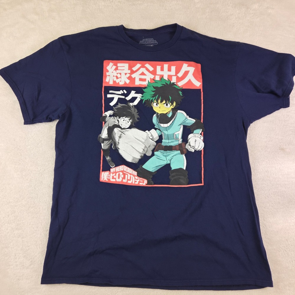My Hero Academia Deku Graphic T-Shirt Mens Large Navy Blue Anime Tee 3244